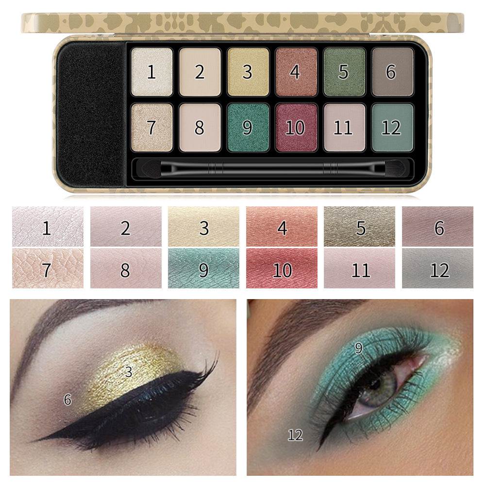 Romantic Beauty 12 couleurs fard à paupières léopard maquillage perle finition mate fard à paupières palette pinceau