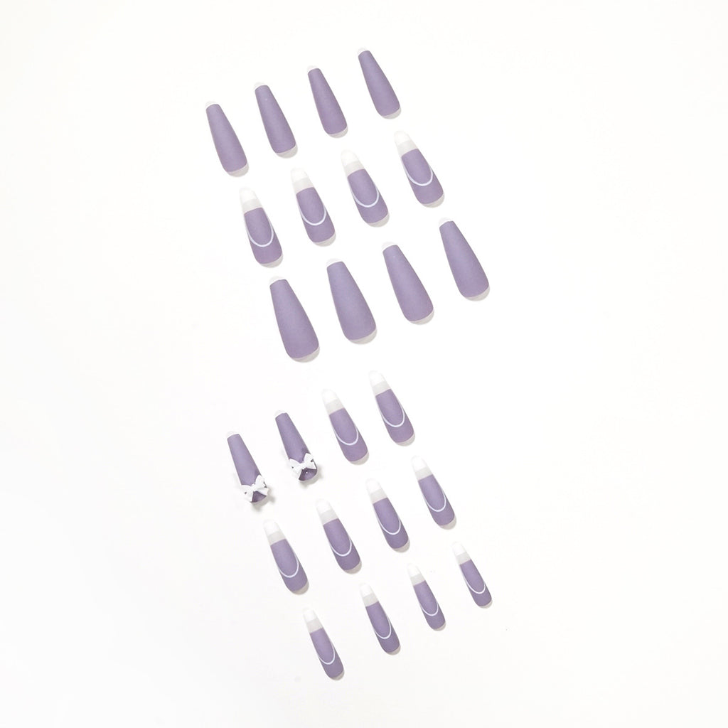 Ongles artificiels amovibles pour manucure française violette en rotin, prêt-à-porter, faux ongles, patchs d'ongles