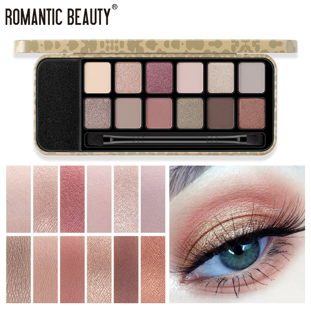 Romantic Beauty 12 couleurs fard à paupières léopard maquillage perle finition mate fard à paupières palette pinceau