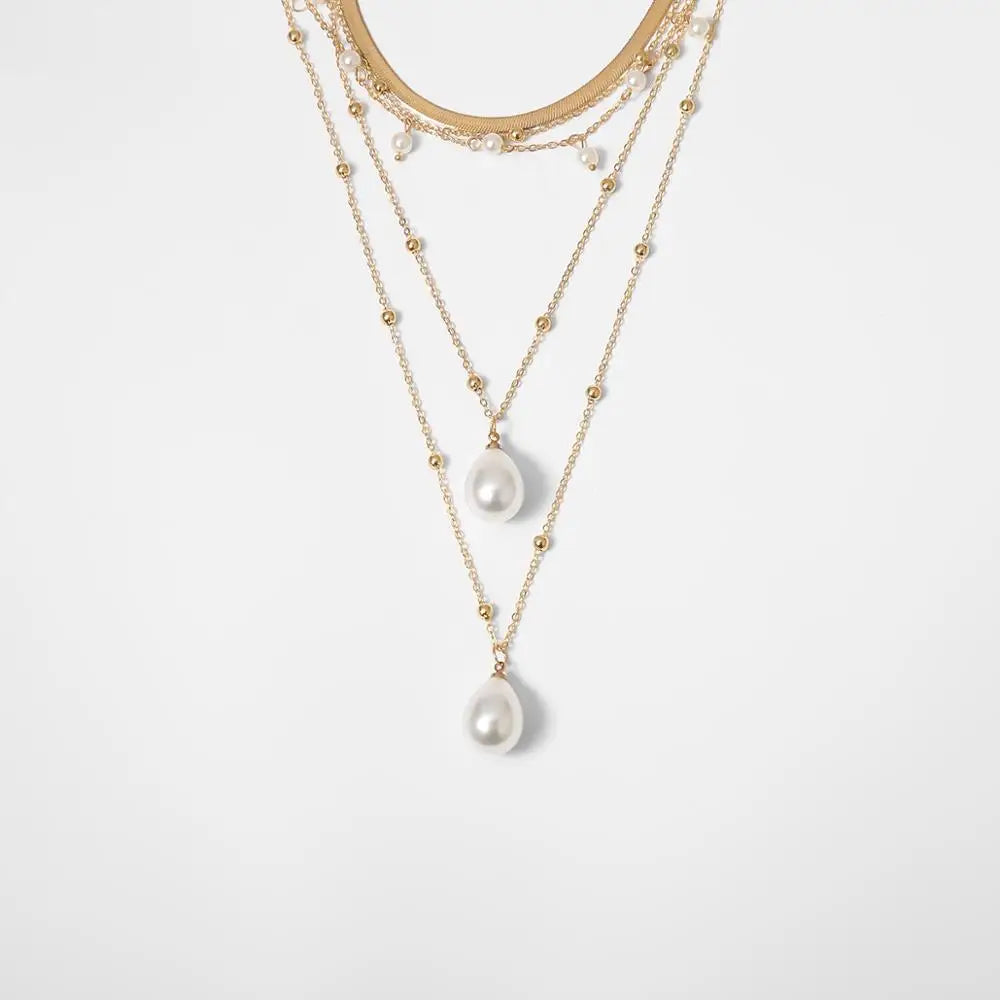Gothic Imitation Pearl Tassel Choker Necklace Colar Statement Wedding Punk Lariat Snake Long Chain Necklace Women Jewelry