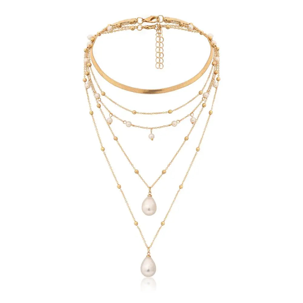 Gothic Imitation Pearl Tassel Choker Necklace Colar Statement Wedding Punk Lariat Snake Long Chain Necklace Women Jewelry