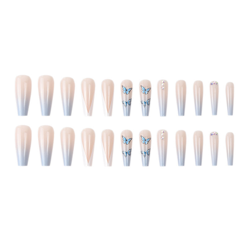 Ins Net Red With The Same Blue Butterfly Point Drill V-Shaped French Style Personality Trend Wearing Manicure Nail Patch