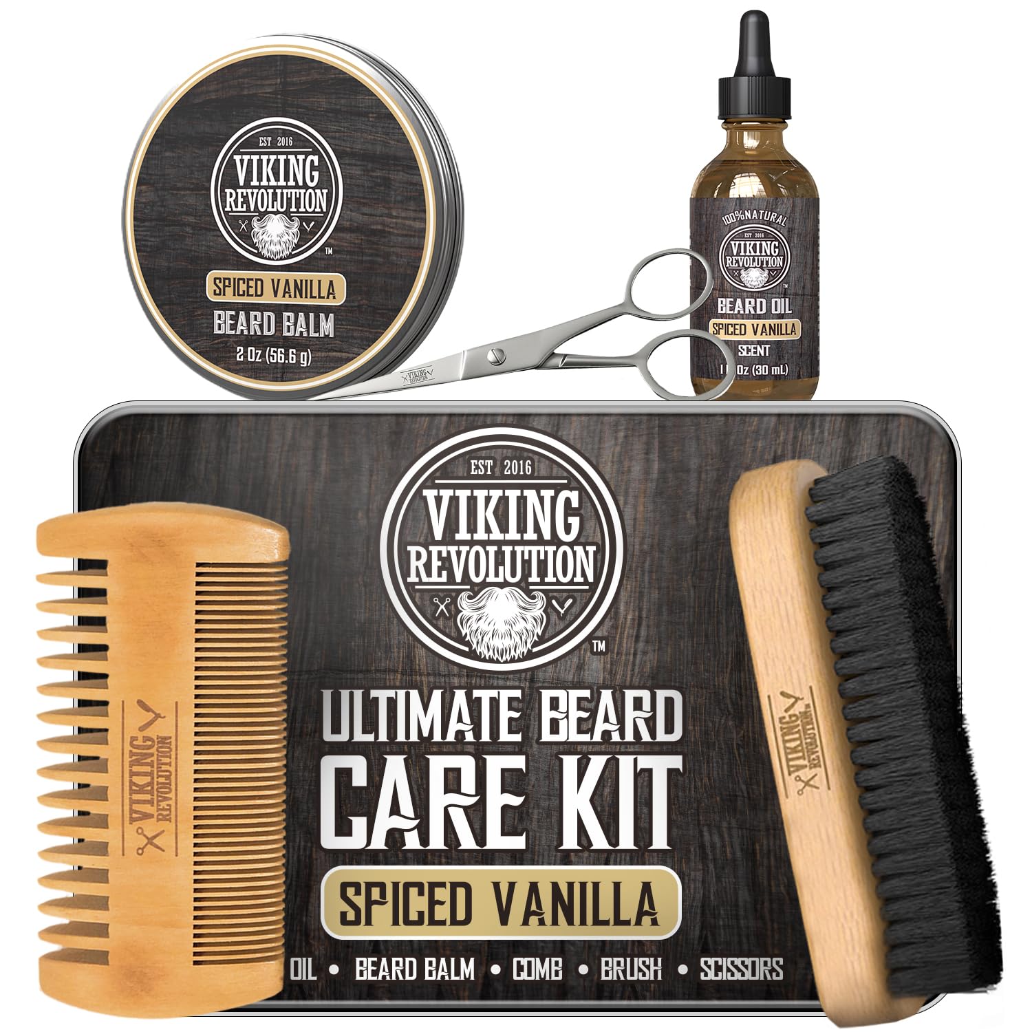 Beard Growth Kit - Oil, Balm, Serum, Derma Roller & Wooden Comb for Beard & Mustache Growth