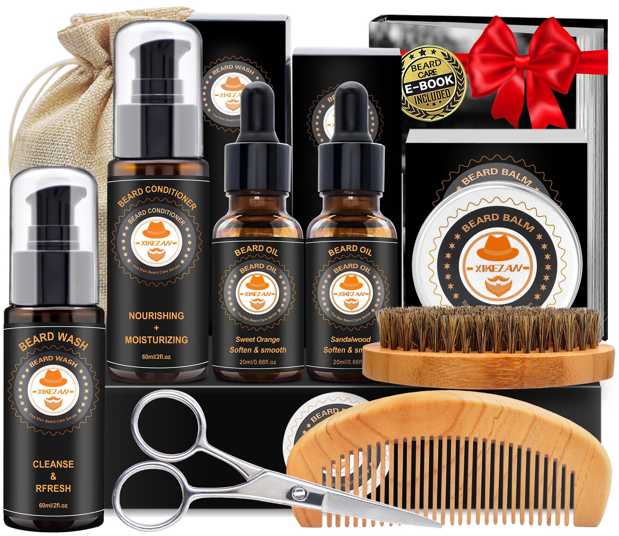 XIKEZAN Beard Kit for Men Grooming & Care w/Beard Conditioner, Wash, Oil, Balm, Brush, Comb,Birthday Fathers Valentines Gifts for Men Him Dad Husband Boyfriend Mens