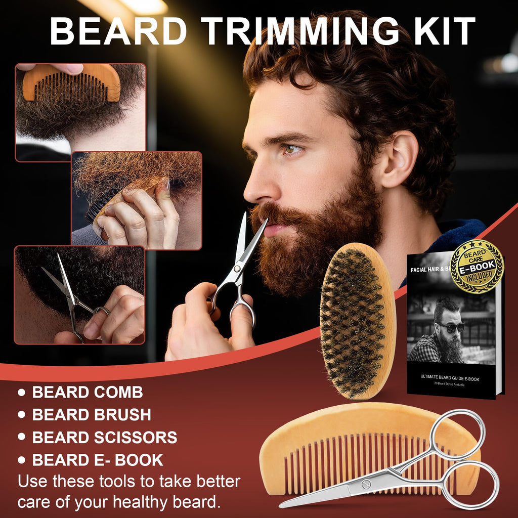 XIKEZAN Beard Kit for Men Grooming & Care w/Beard Conditioner, Wash, Oil, Balm, Brush, Comb,Birthday Fathers Valentines Gifts for Men Him Dad Husband Boyfriend Mens