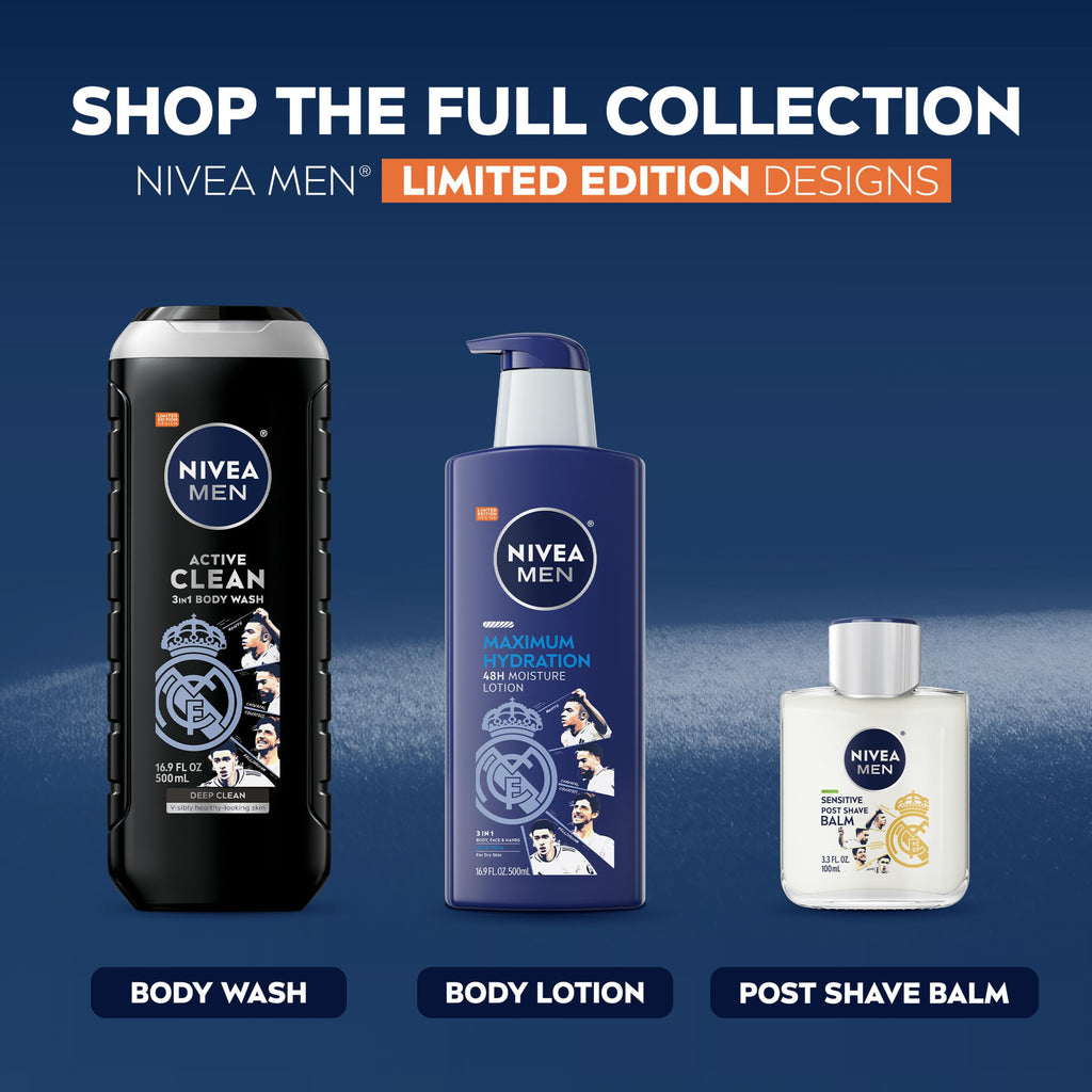 NIVEA MEN Real Madrid Limited Edition Design Sensitive Post Shave Balm, with VitaminPro Complex, Alcohol Free After Shave Balm for Men, 3.3 Fl Oz Bottle