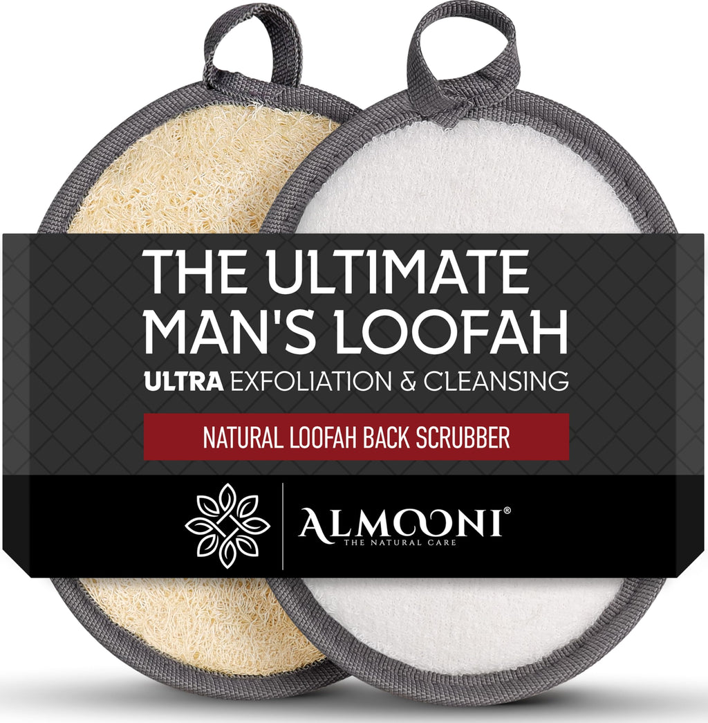 Sturdy Natural Loofah for Men, The Ultimate Men's Loofah Body Scrubber Made with Natural Egyptian Shower luffa Sponge, Bath Shower Sponge lufas for Men - 2 Count (1 Pack)