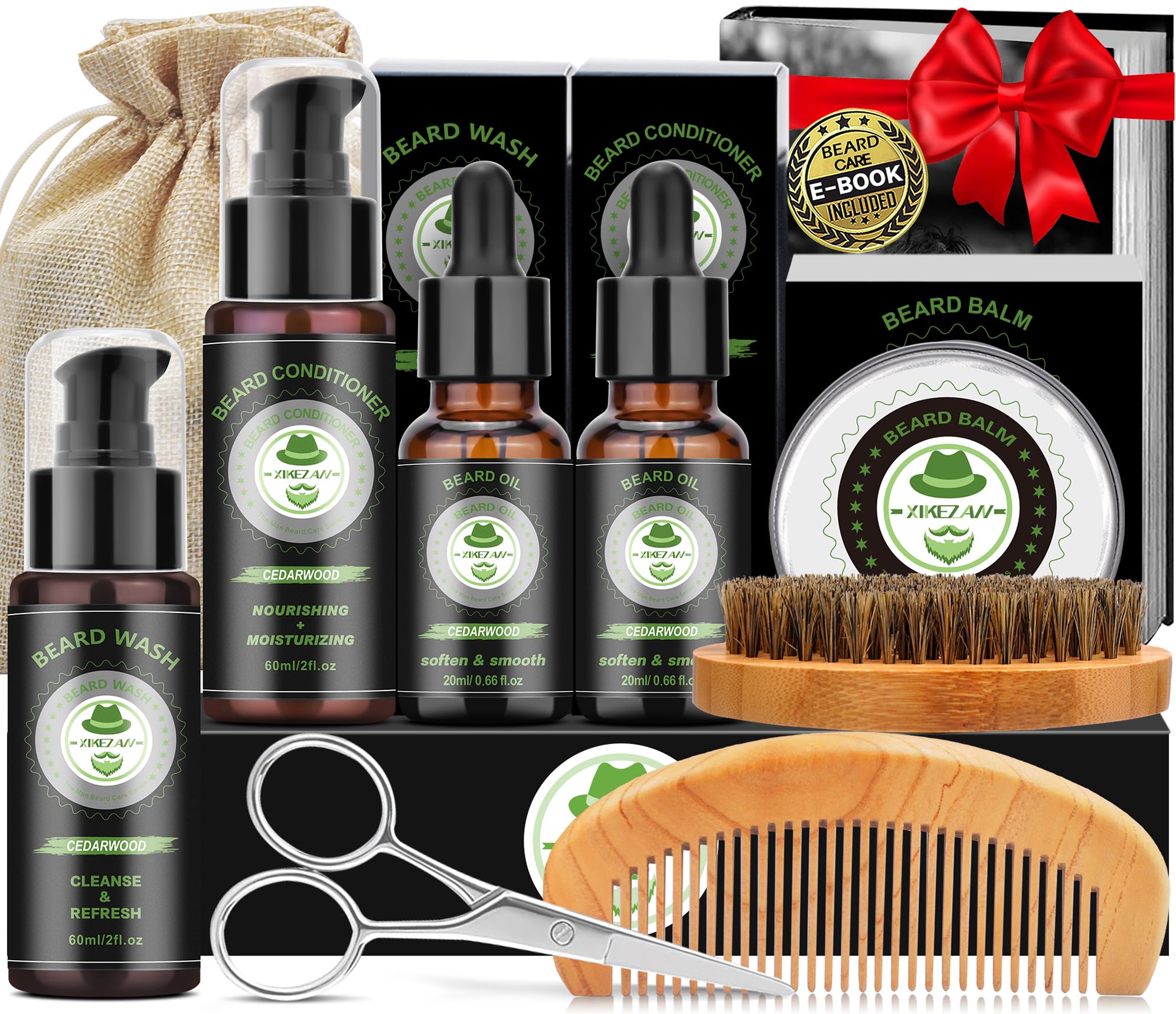 XIKEZAN Beard Kit for Men Grooming & Care w/Beard Conditioner, Wash, Oil, Balm, Brush, Comb,Birthday Fathers Valentines Gifts for Men Him Dad Husband Boyfriend Mens