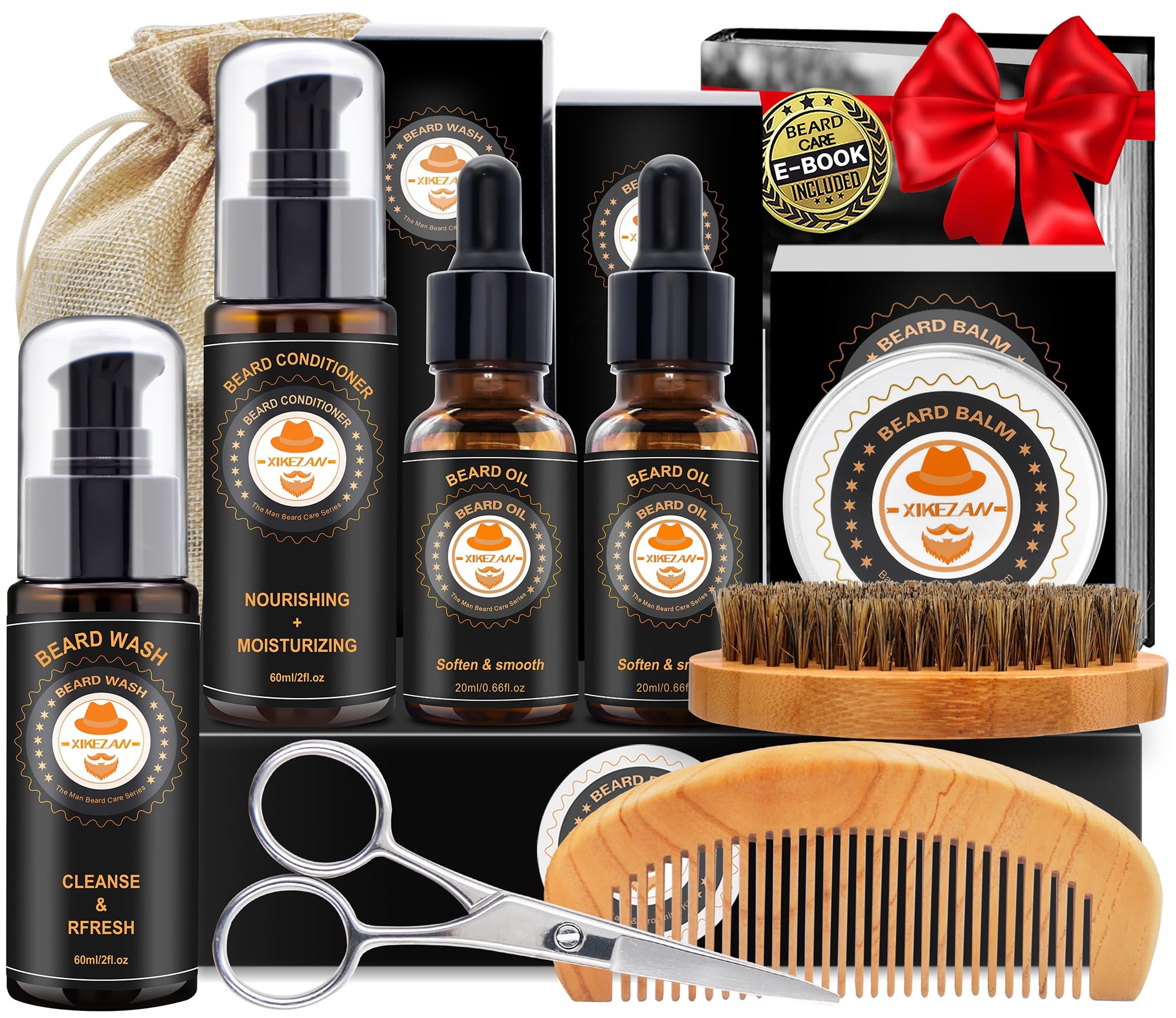 XIKEZAN Beard Kit for Men Grooming & Care w/Beard Conditioner, Wash, Oil, Balm, Brush, Comb,Birthday Fathers Valentines Gifts for Men Him Dad Husband Boyfriend Mens
