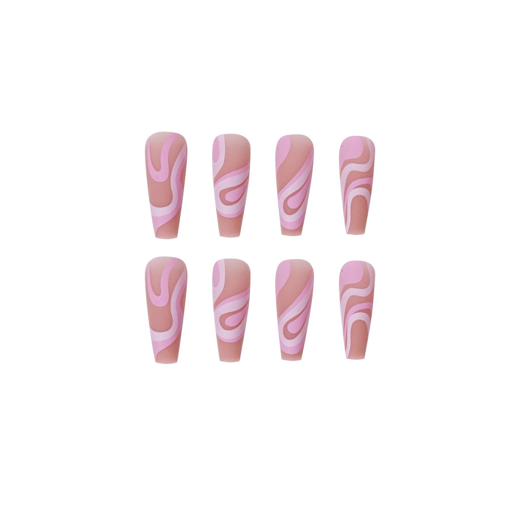 Faux Ongles Rose Press-On Ligne de Couleur Assortie, Produit Fini à Porter