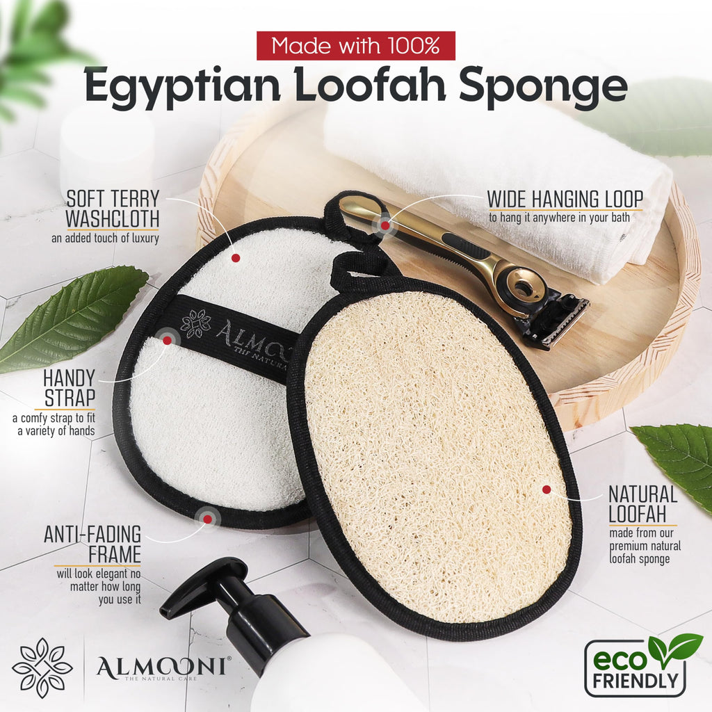 Sturdy Natural Loofah for Men, The Ultimate Men's Loofah Body Scrubber Made with Natural Egyptian Shower luffa Sponge, Bath Shower Sponge lufas for Men - 2 Count (1 Pack)