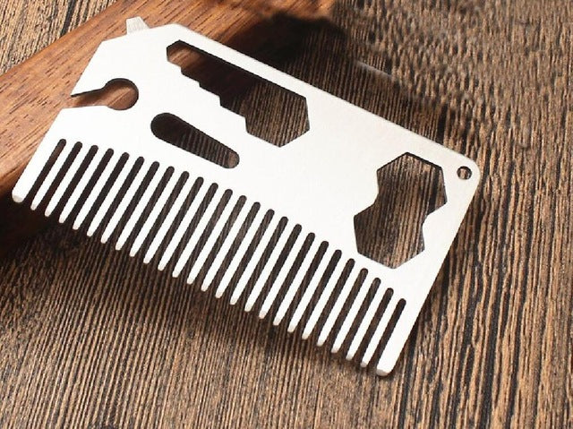 Peigne à barbe utilitaire multifonctionnel se glisse dans votre portefeuille Peigne Ouvre-bouteille Clé Tournevis Lame de couteau détachable