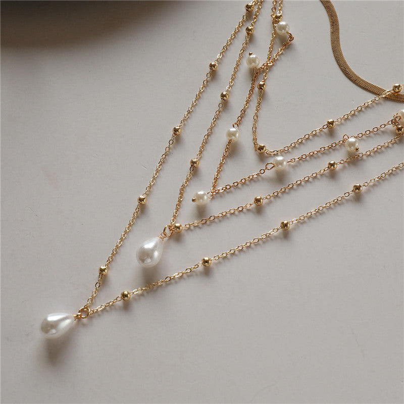 Gothic Imitation Pearl Tassel Choker Necklace Colar Statement Wedding Punk Lariat Snake Long Chain Necklace Women Jewelry