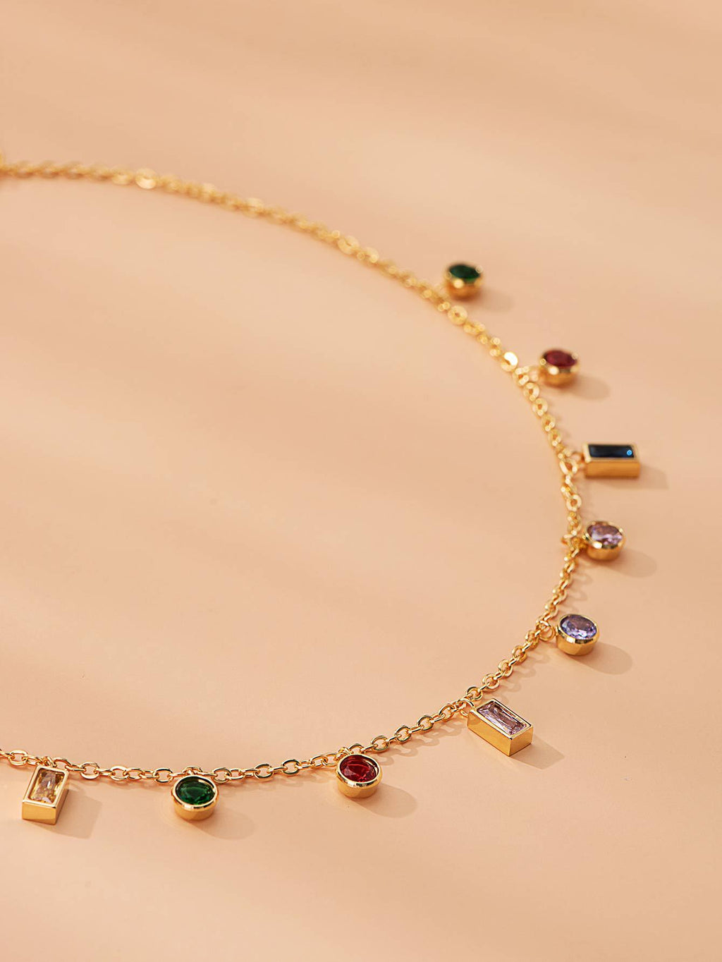 Colorful zircon necklace with geometric circular design, niche necklace