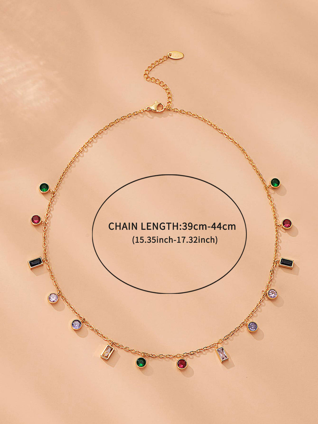 Colorful zircon necklace with geometric circular design, niche necklace