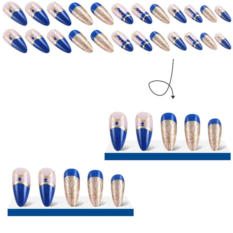 Autocollants d'ongles portables de luxe style palais transfrontalier avec diamants et feuilles d'or