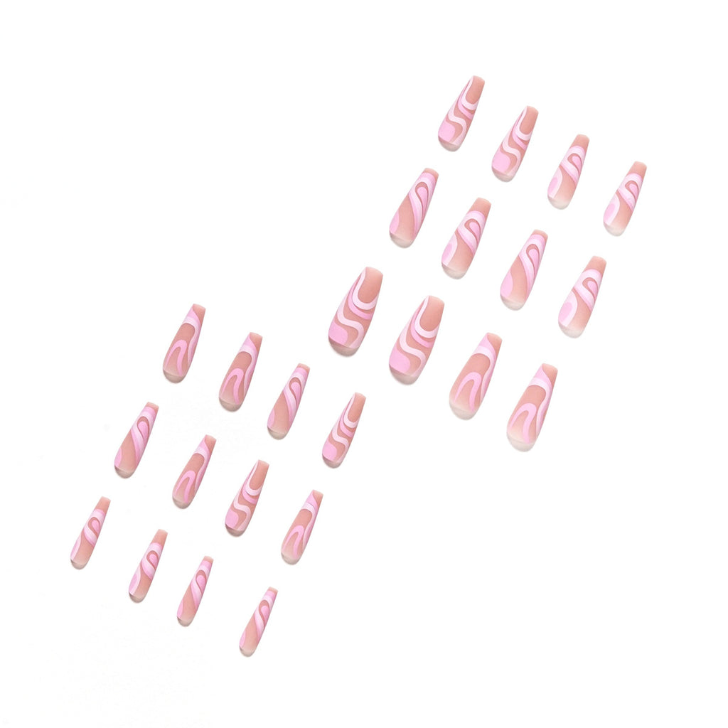 Faux Ongles Rose Press-On Ligne de Couleur Assortie, Produit Fini à Porter