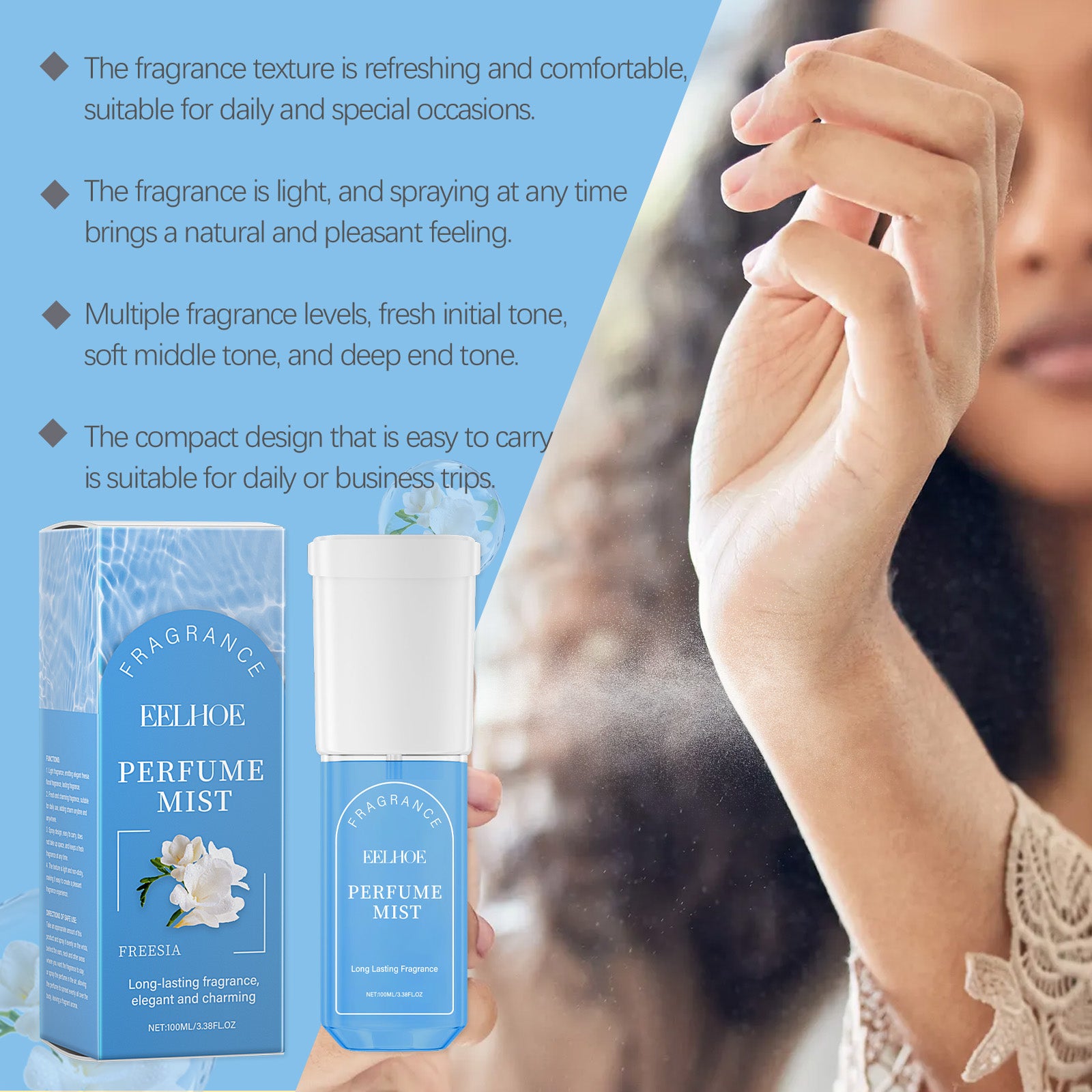 EELHOE Freesia Body Perfume Spray, Light Fragrance Soft Fragrance With Natural Fresh And Not Greasy Light Fragrance