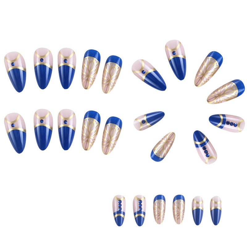Autocollants d'ongles portables de luxe style palais transfrontalier avec diamants et feuilles d'or
