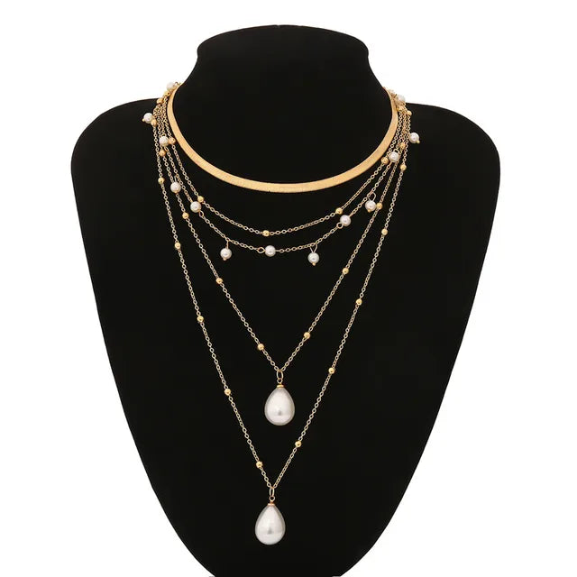 Gothic Imitation Pearl Tassel Choker Necklace Colar Statement Wedding Punk Lariat Snake Long Chain Necklace Women Jewelry
