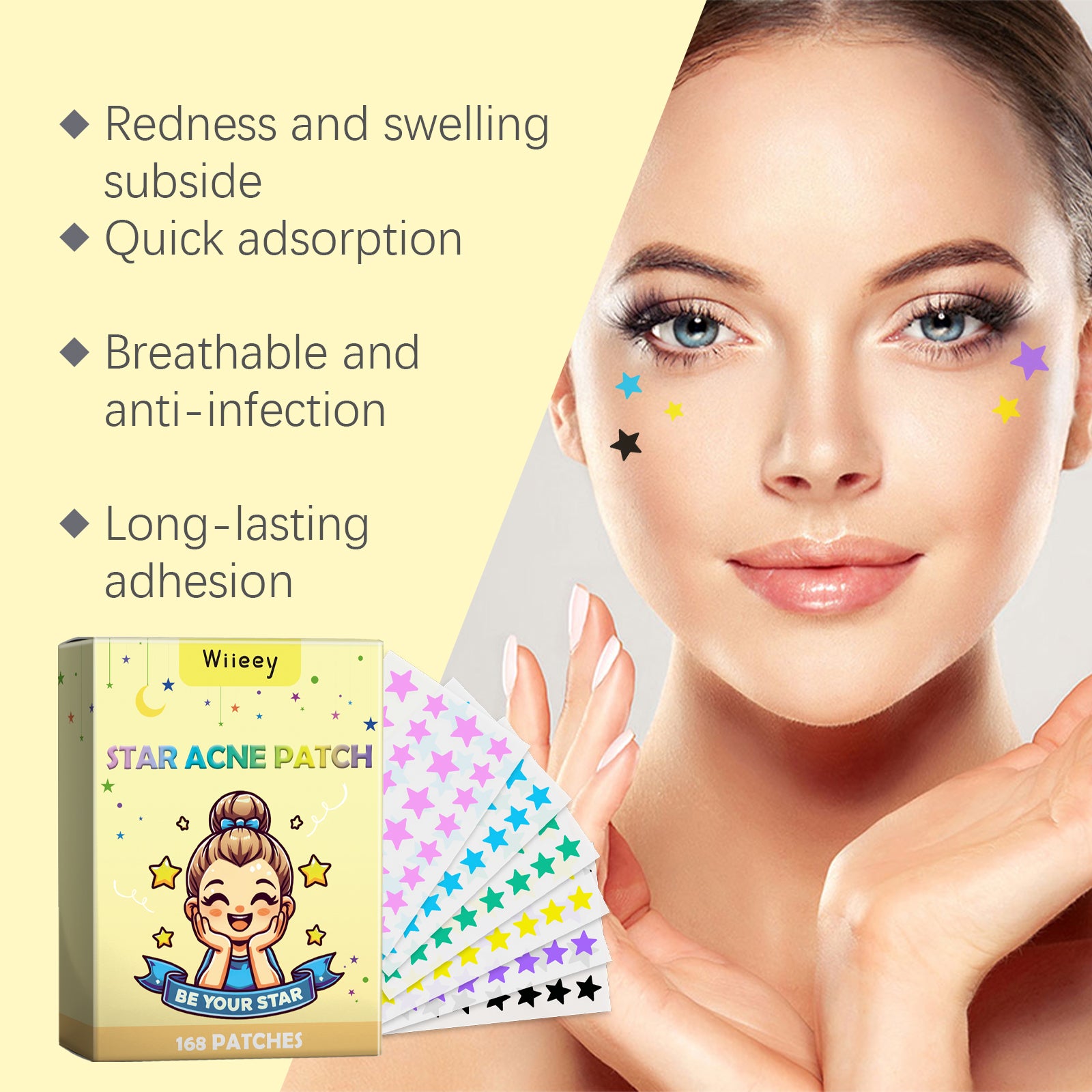 Stars Acne Patch, Reduce Acne Acne Print Clean Face Closed Mouth Acne Portable Cartoon Acne Patch