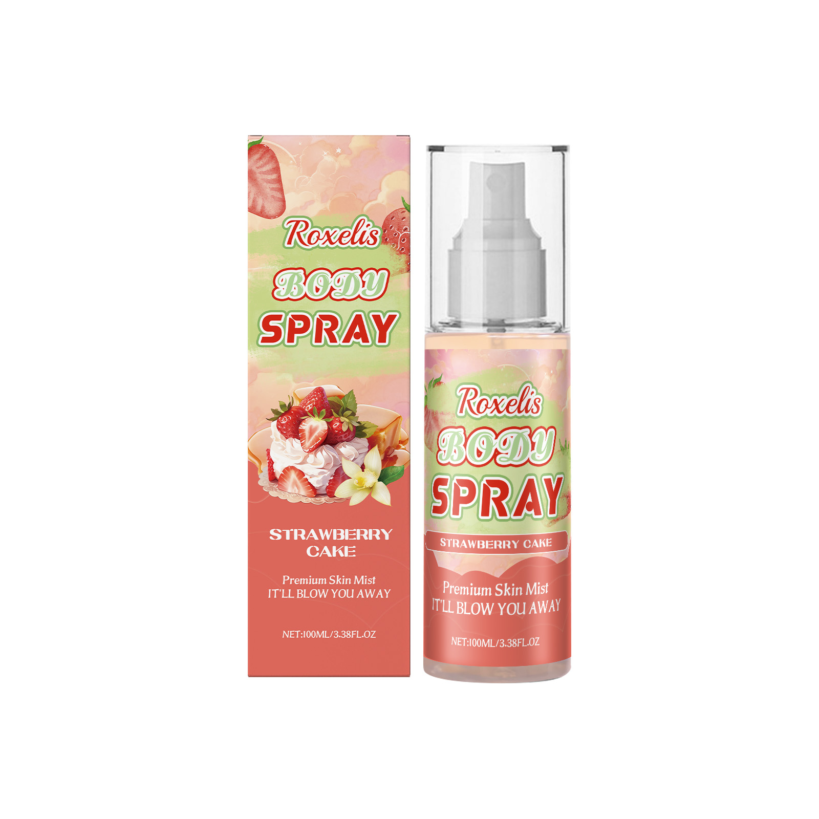 Roxelis Strawberry Cake Body Fragrance Spray Long-Lasting Fresh Fragrance With Soft Tone Stay Fragrance Multi-Level Light Elegant Perfume Spray